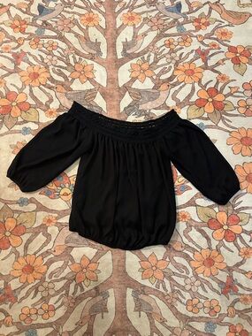 BCX Black Off-Shoulder Smocked Neck Blouse